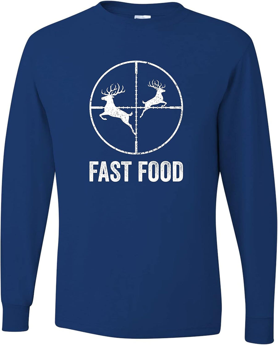 Go All Out Adult Deer Hunting Fast Food Funny Hunter Long Sleeve T-Shirt - Royal