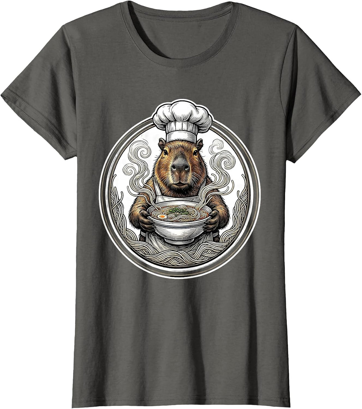 Women's Capybara Chef Ramen Bowl Graphic T-Shirt - Asphalt Grey