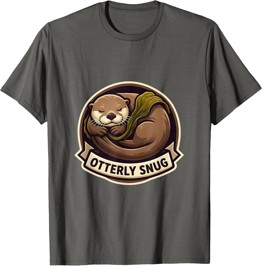 Otterly Snug Cute Sea Otter Mascot Logo Animal Lover Humor T-Shirt - Asphalt Grey