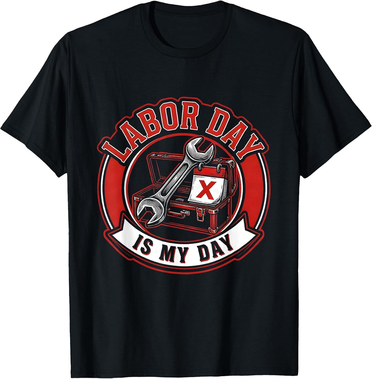 Men's Labor Day Is My Day Tattoo Blue Collar Worker Humor T-Shirt - Black