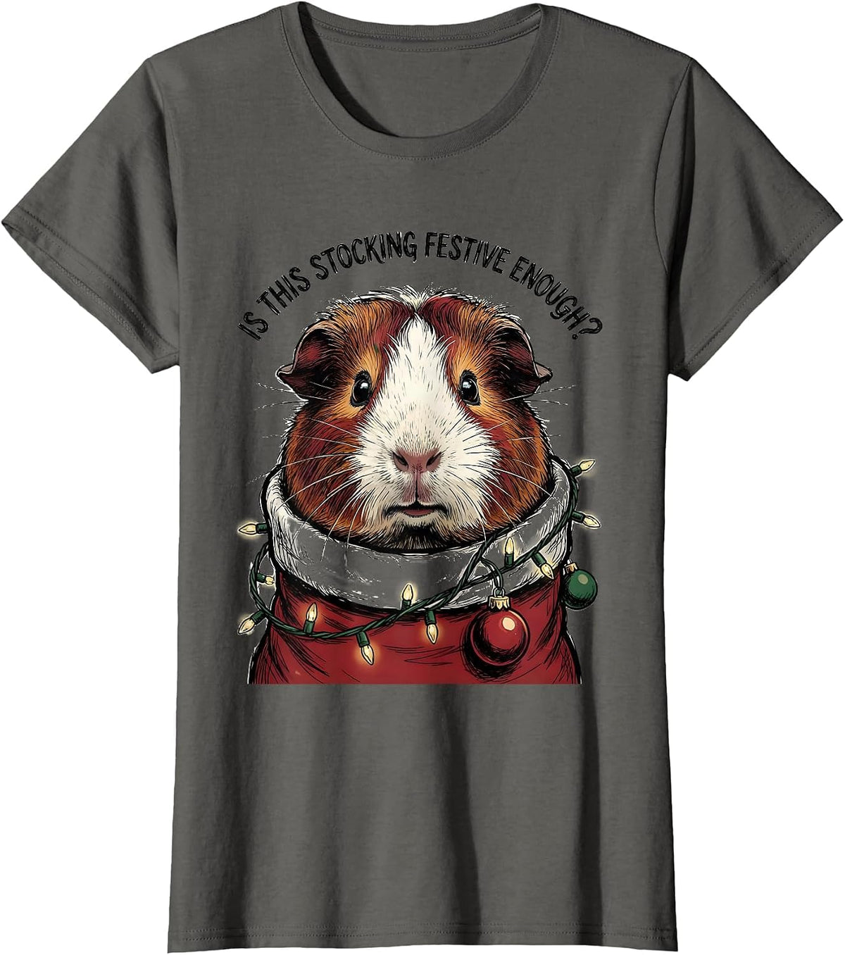 Women's Is This Stocking Festive Enough Grumpy Pet Christmas Humor T-Shirt - Asphalt Grey