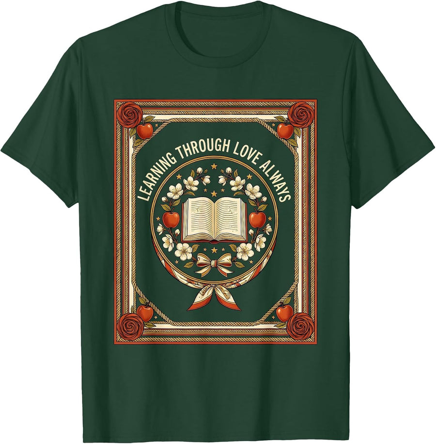 Men's Learning Through Love Always Preschool Teacher T-Shirt - Dark Green