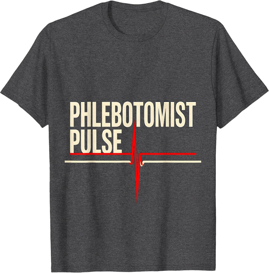 Men's Phlebotomist Pulse Occupational Heartbeat EKG Pulse Identity T-Shirt - Dark Heather Grey