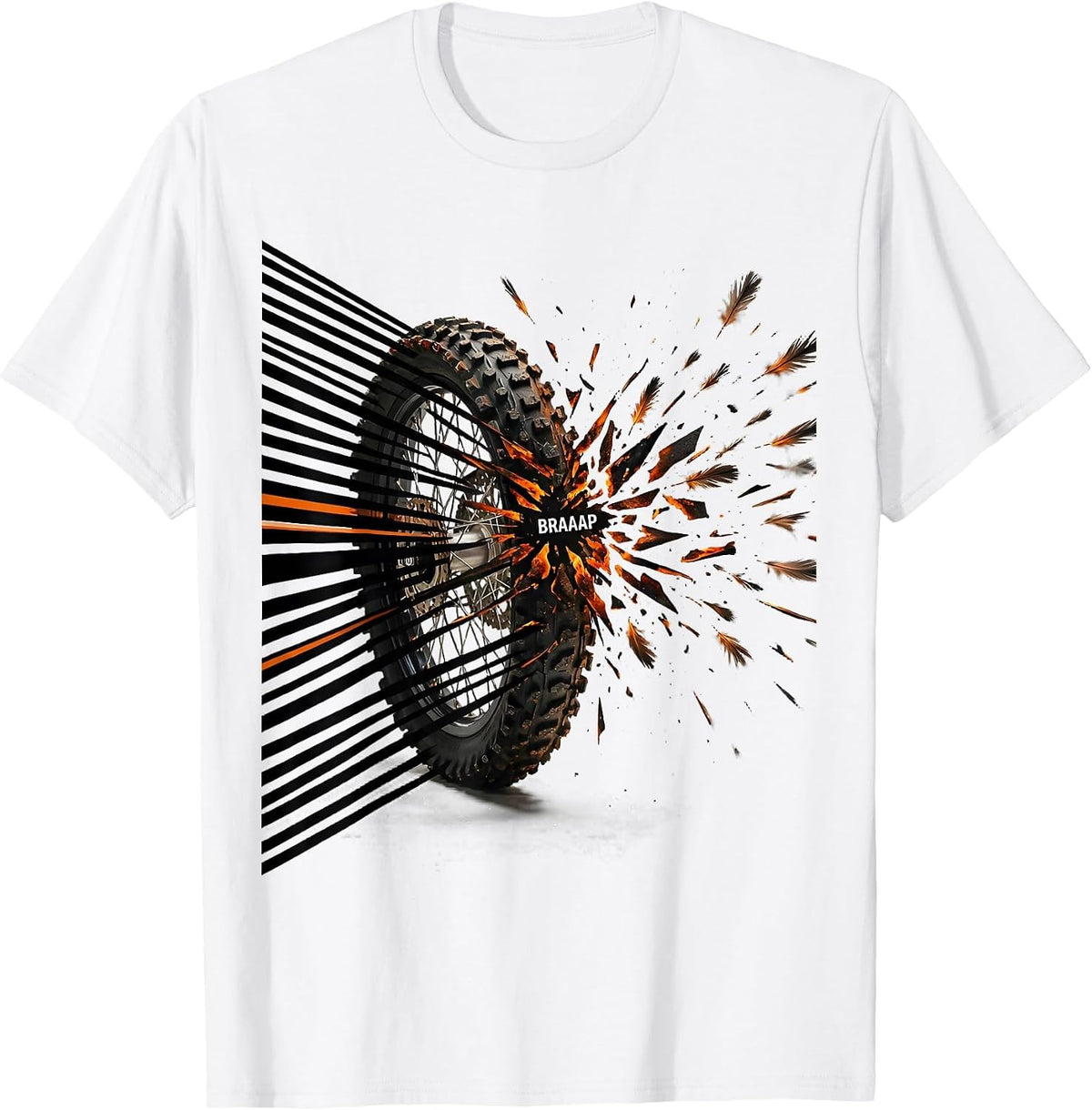 Men's Braaap Rugged Motocross Dirt Bike Racing Casual Wear T-Shirt - White