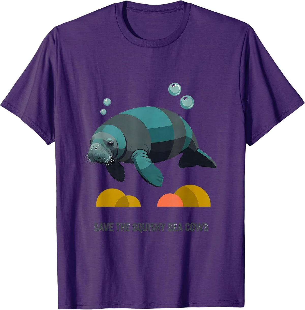 Men's Save The Squishy Sea Cows Midcentury Modern Manatee Lover T-Shirt - Purple