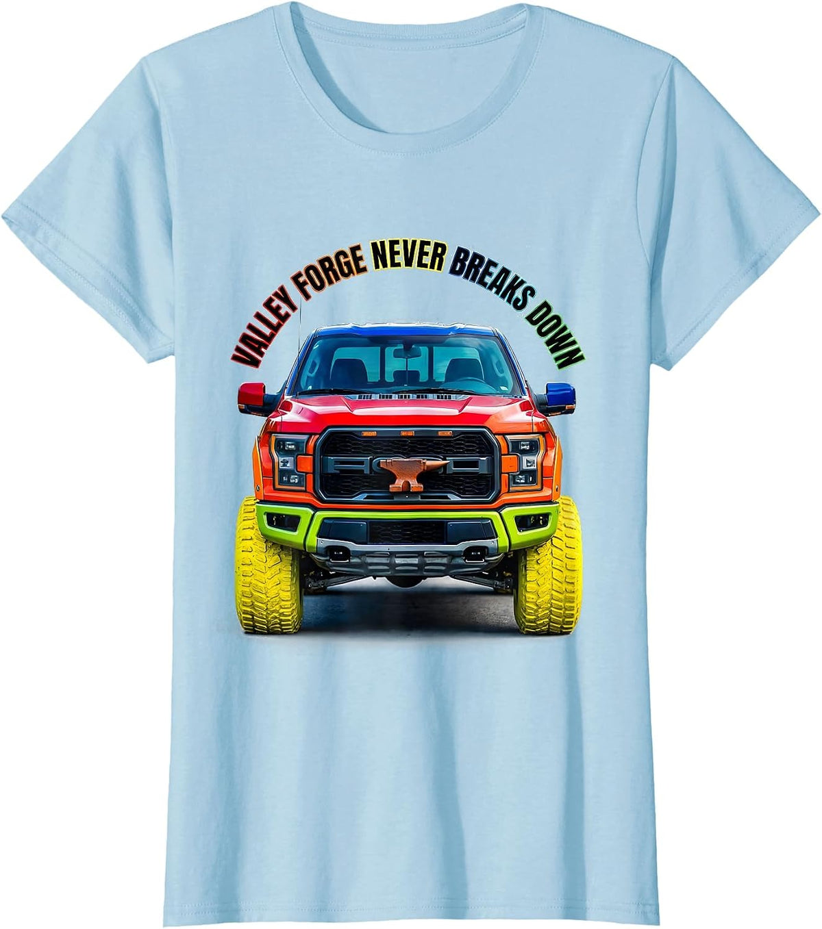 Valley Forge Never Breaks Down Automotive Design T-Shirt - Baby Blue