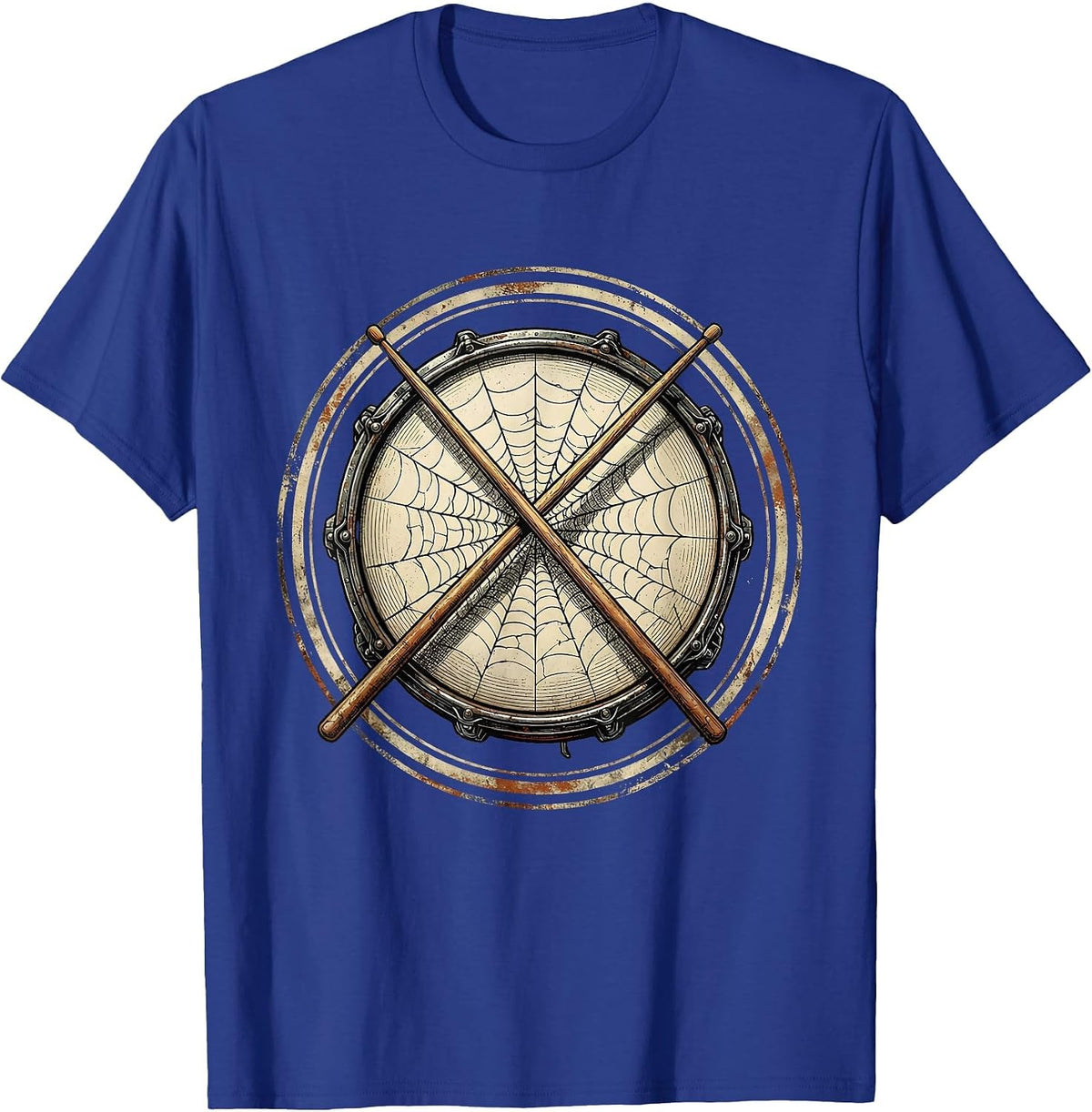 Men's Crossed Drumsticks Cracked Snare Drum Rock Graphic T-Shirt - Royal Blue