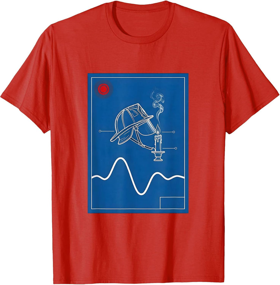 Men's Blueprint Firefighter Helmet Holiday Alarm Wave Christmas T-Shirt - Red