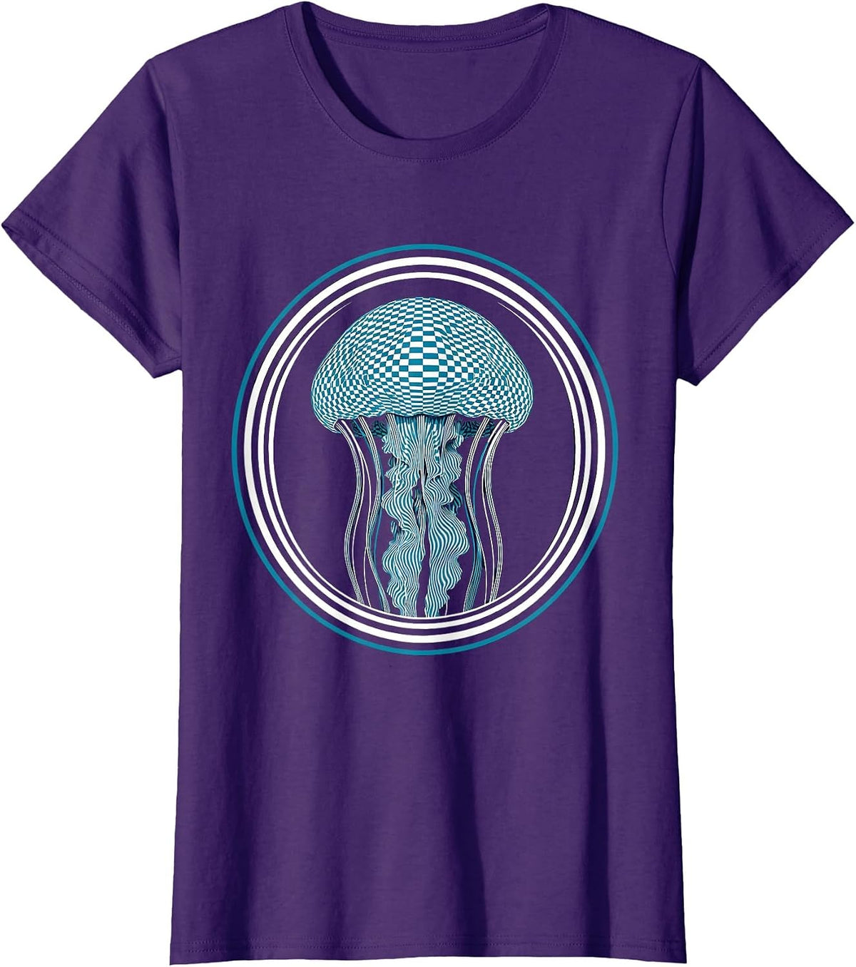 Women's Checkered Jellyfish Deep Ocean Graphic Design T-Shirt - Purple