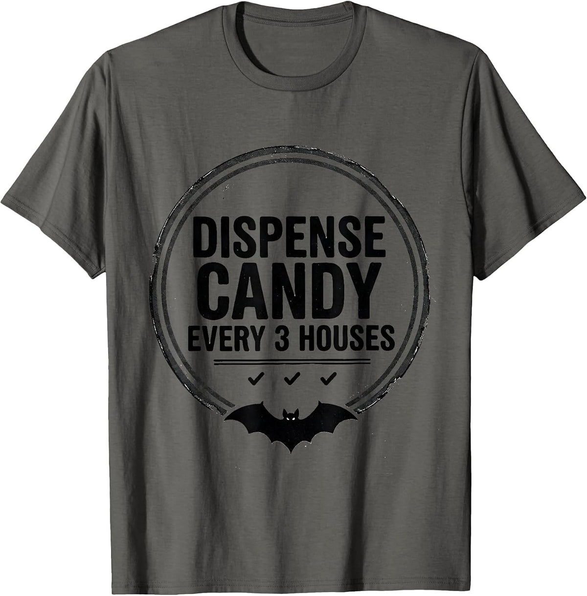 Men's Dispense Candy Every 3 Houses Funny Pharmacy Tech Halloween T-Shirt - Asphalt Grey