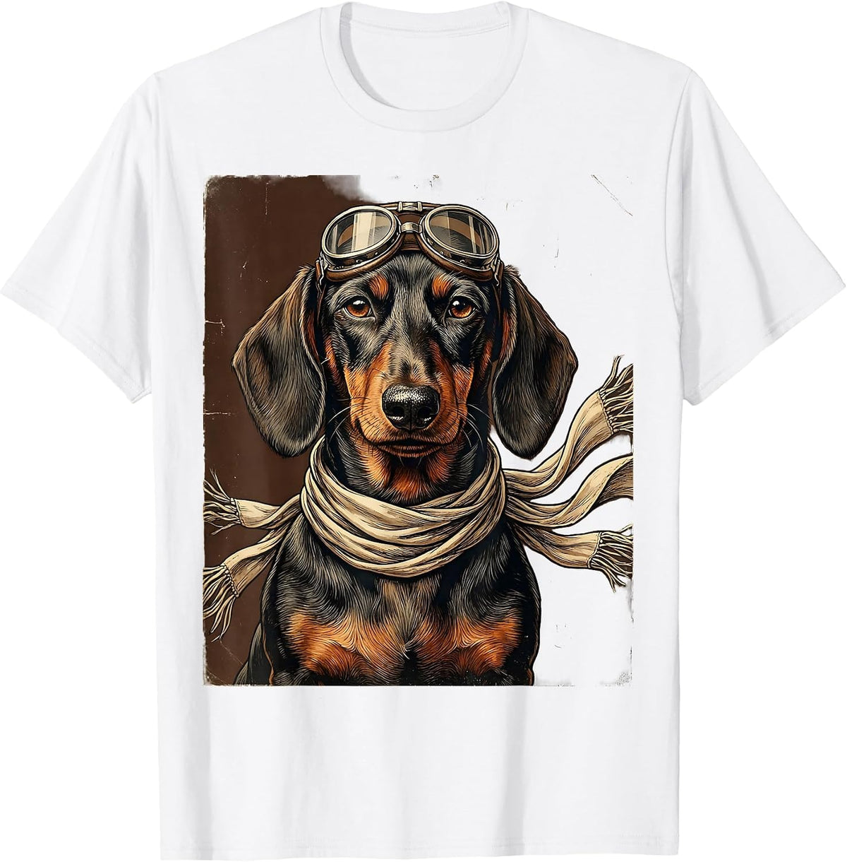Men's Dachshund Aviator Pilot Goggles and Scarf Design T-Shirt - White