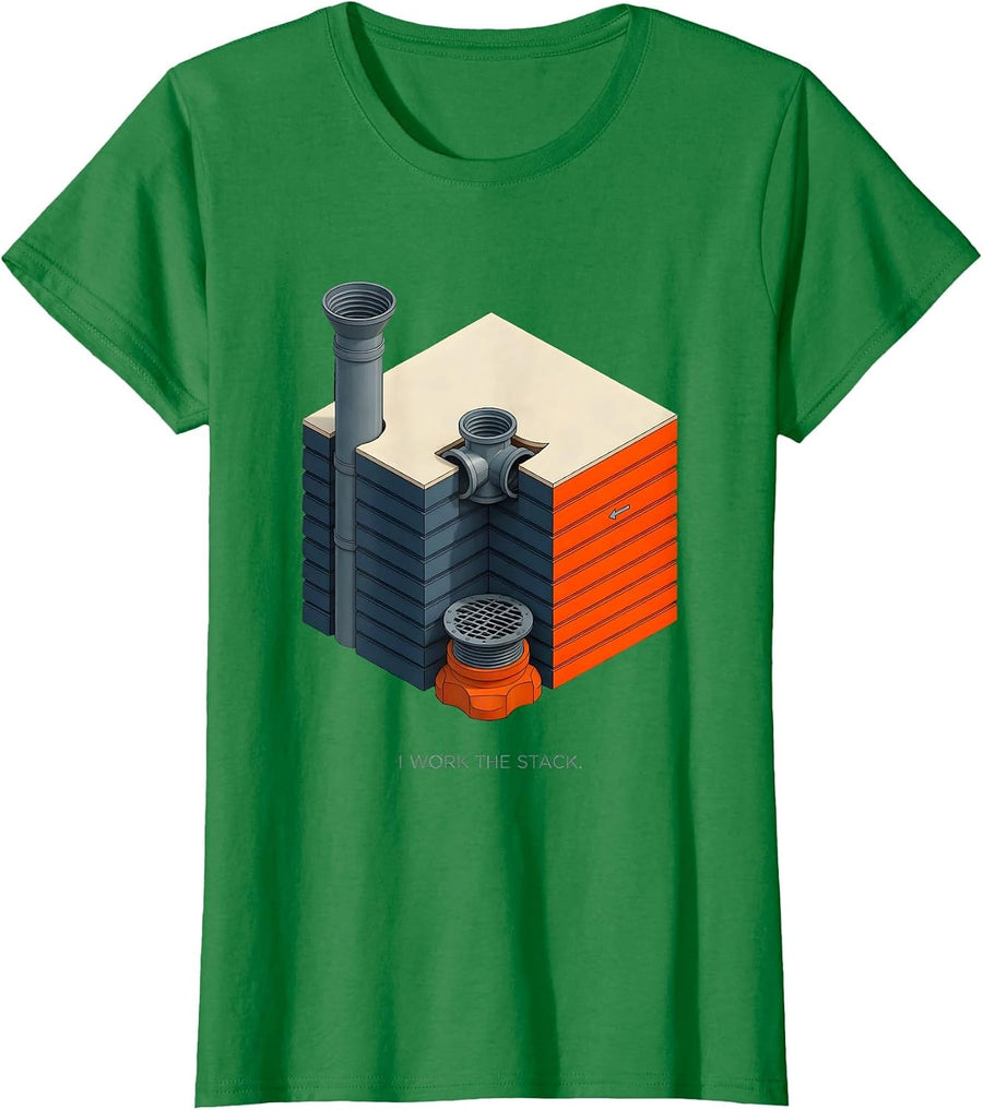 Women's I Work The Stack Funny Plumber Pipefitter Steamfitter T-Shirt - Kelly Green
