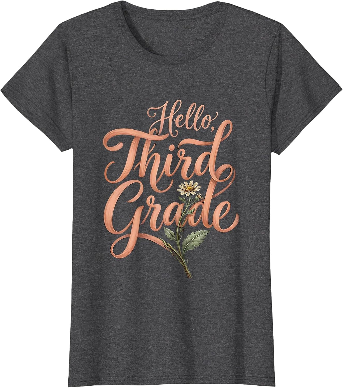 Women's Hello, Third Grade Boho Wildflower Back To School Teacher T-Shirt - Dark Heather Grey
