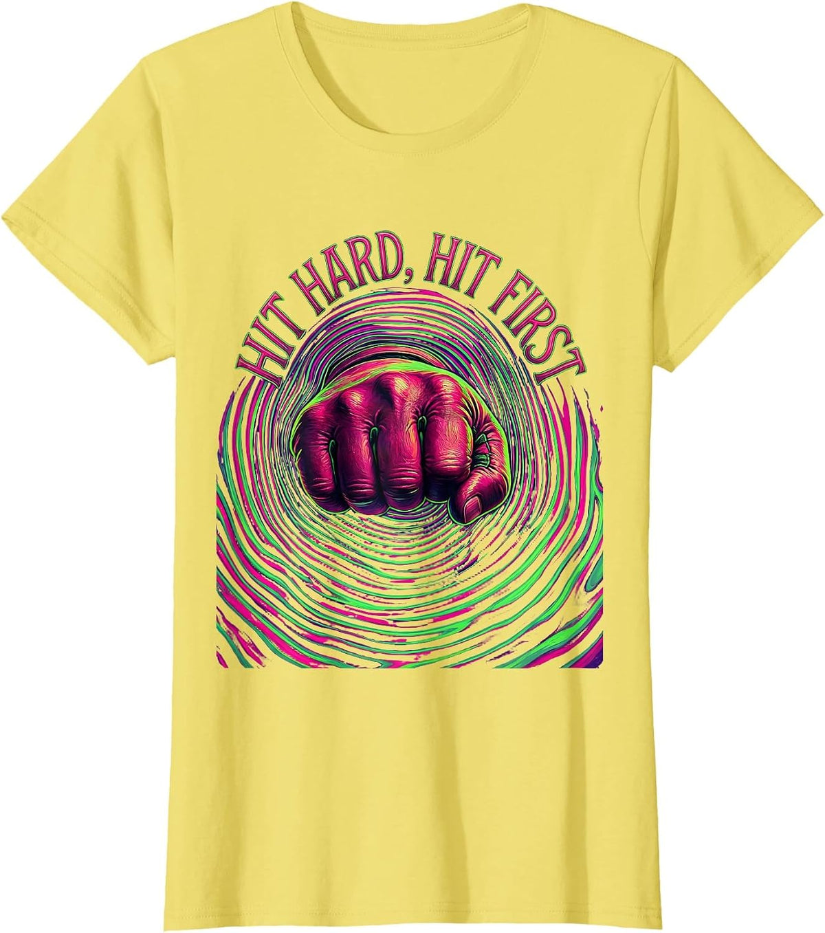 Hit Hard Hit First Bold Boxing Graphic Design T-Shirt - Lemon Yellow