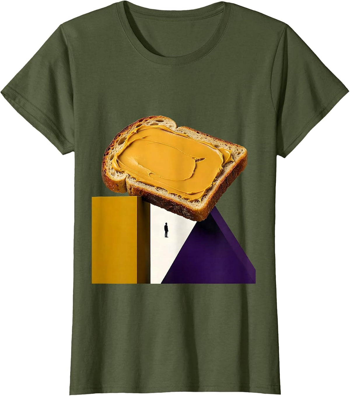 Women's Geometric PBJ Bridge Bauhaus Modernist Food Humor T-Shirt - Olive Green