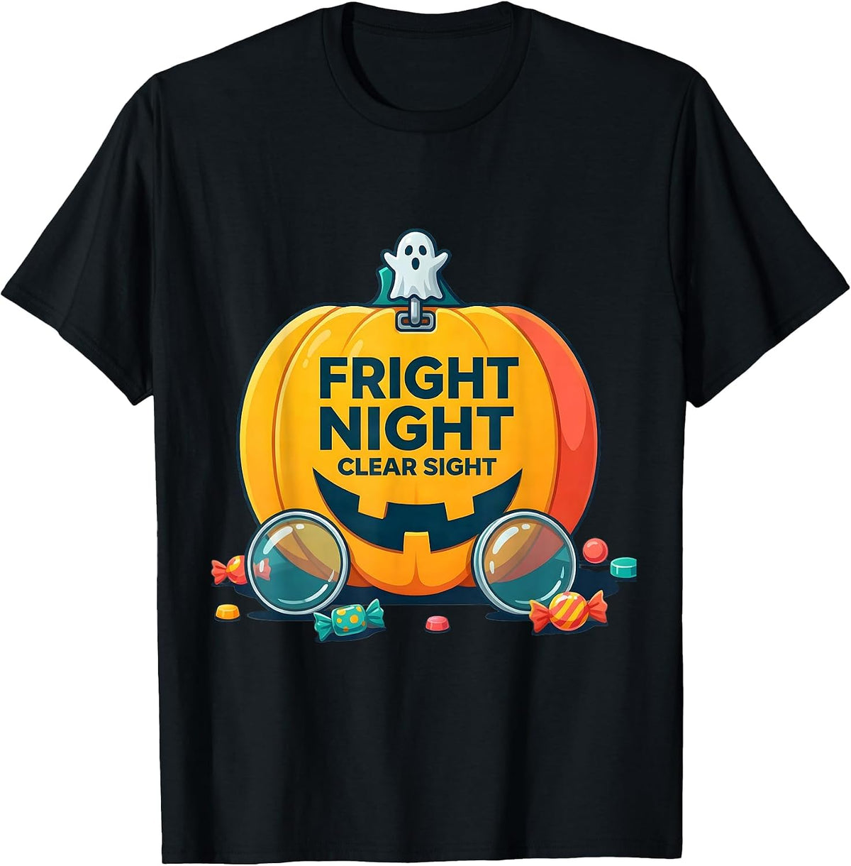 Men's Fright Night, Clear Sight Funny Optometrist Halloween Eye T-Shirt - Black