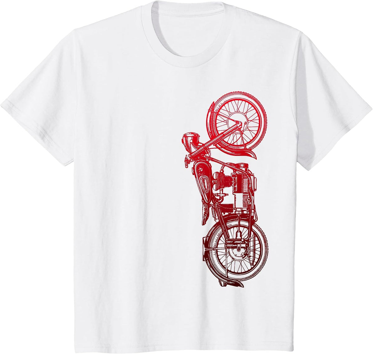 Classic Biker Vintage Retro Black Motorcycle Red T-Shirt - White