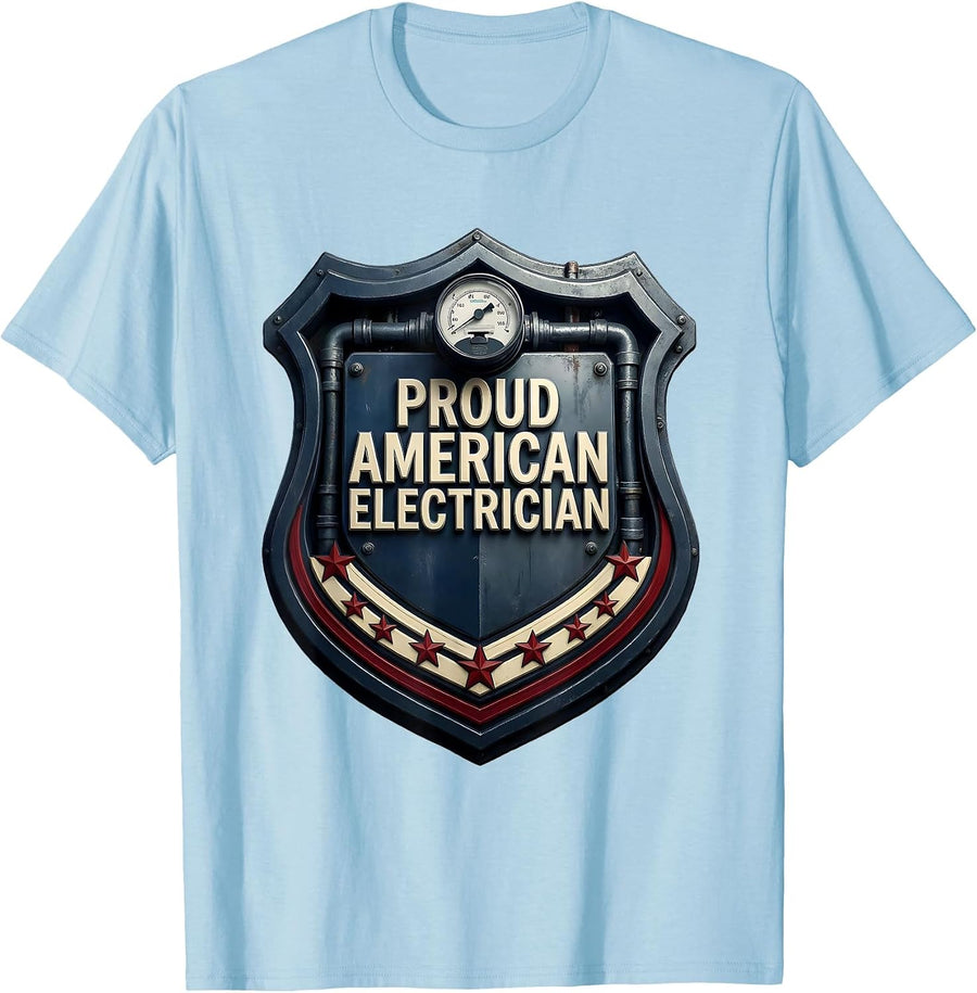 Men's Proud American Electrician Patriotic Electrician USA Flag T-Shirt - Baby Blue