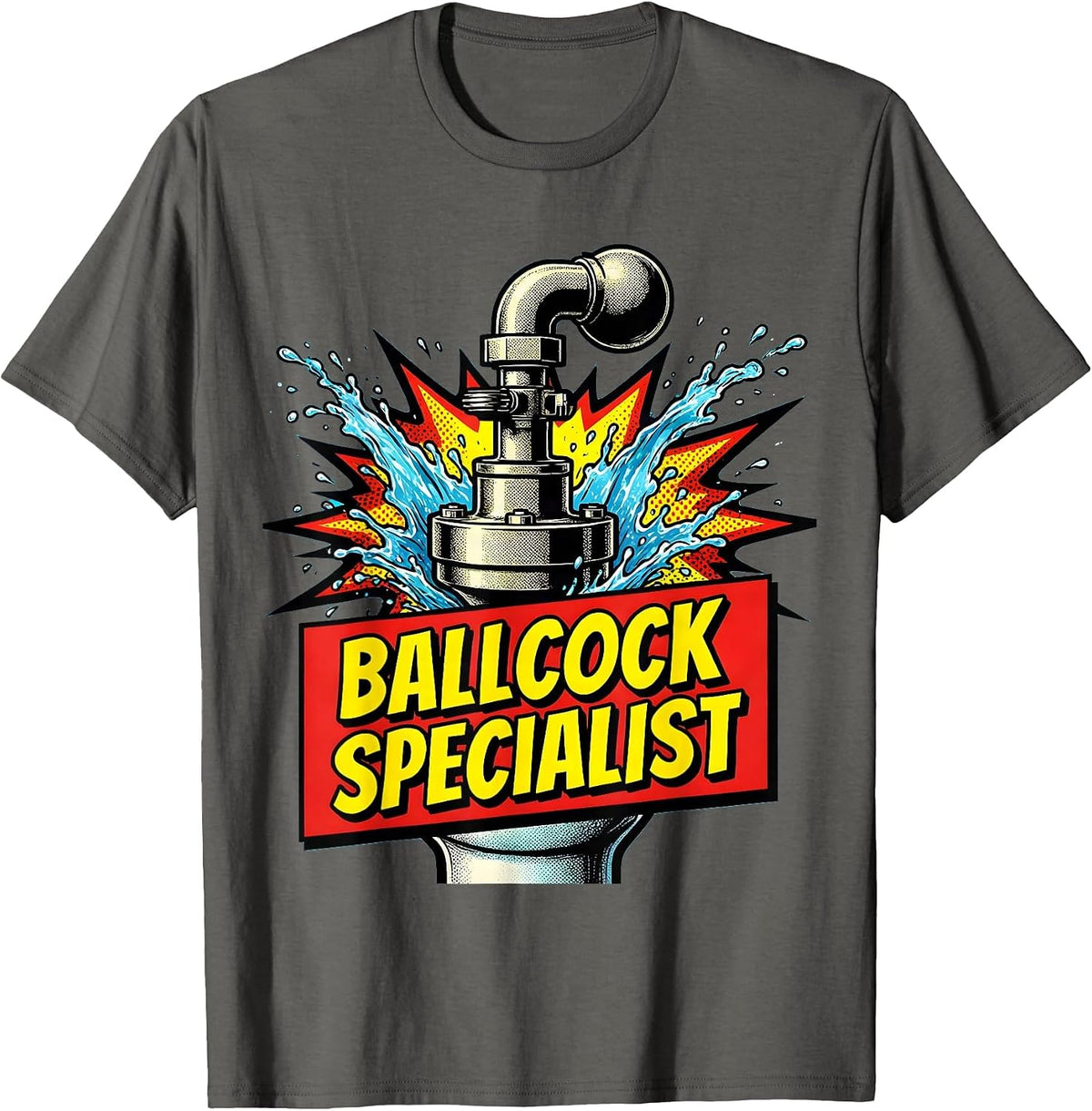 Men's Ballcock Specialist Funny Plumber Pipefitter Steamfitter T-Shirt - Asphalt Grey