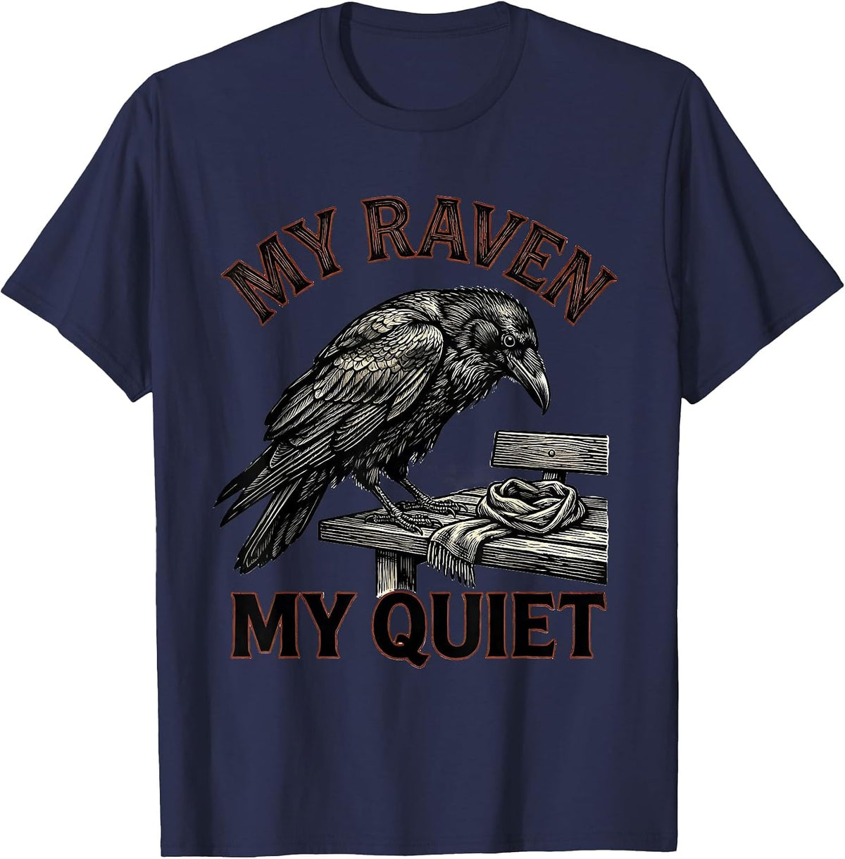 Men's My Raven My Quiet Gothic Dark Humor Raven Crow Bird Lover T-Shirt - Navy Blue