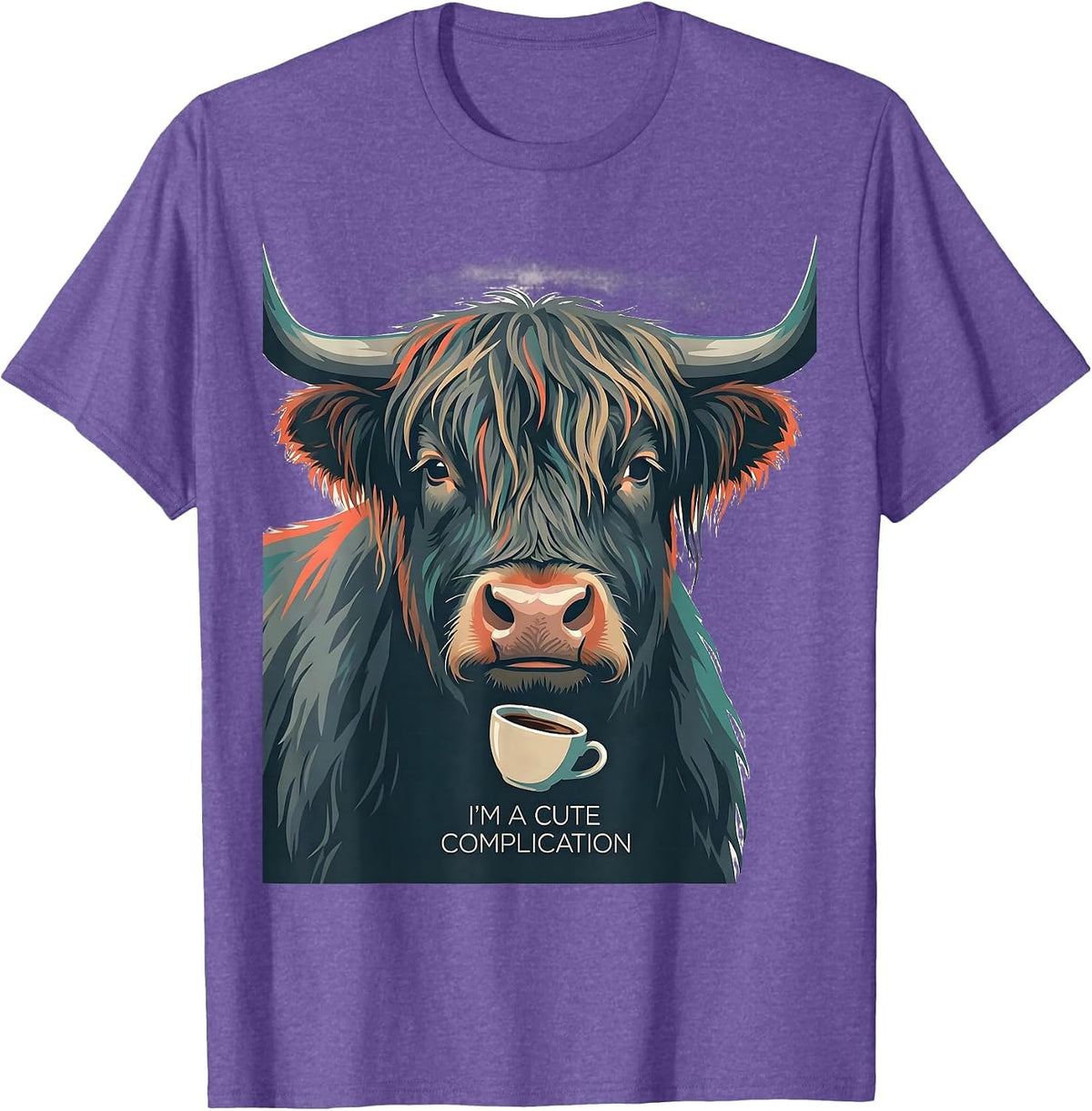 Men's I'm A Cute Complication Funny Highland Cow Coffee Lover T-Shirt - Purple Heather