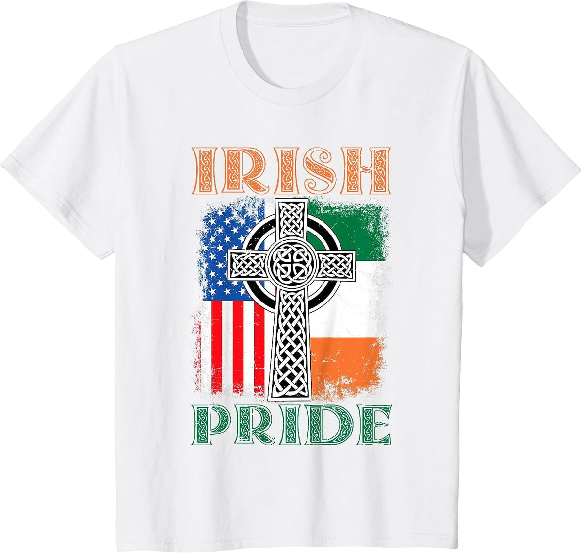 Irish Pride Celtic Cross Ireland & USA Flag St Patricks Day T-Shirt - White