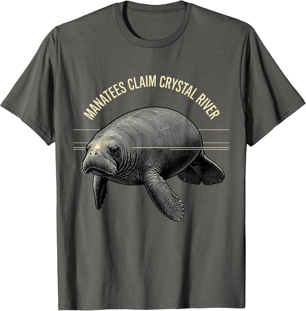 Manatees Claim Crystal River Vintage Florida Wildlife Gulf T-Shirt - Asphalt Grey
