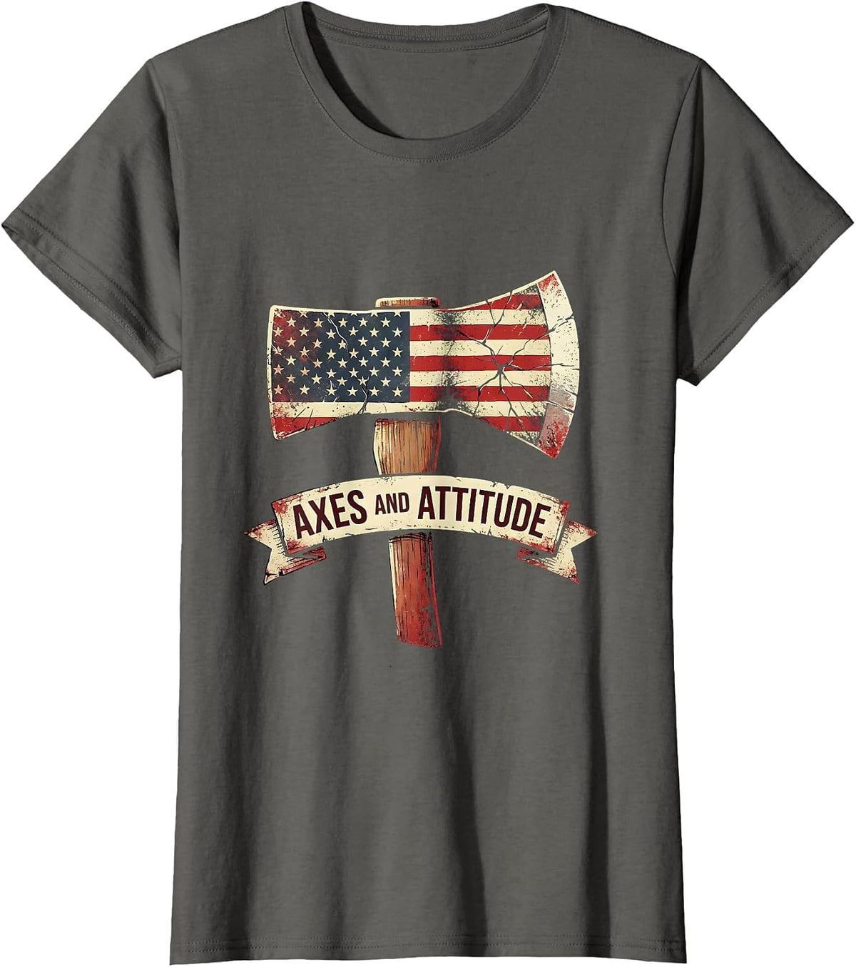 Women's Axes and Attitude Firefighter Graphic Design T-Shirt - Asphalt Grey