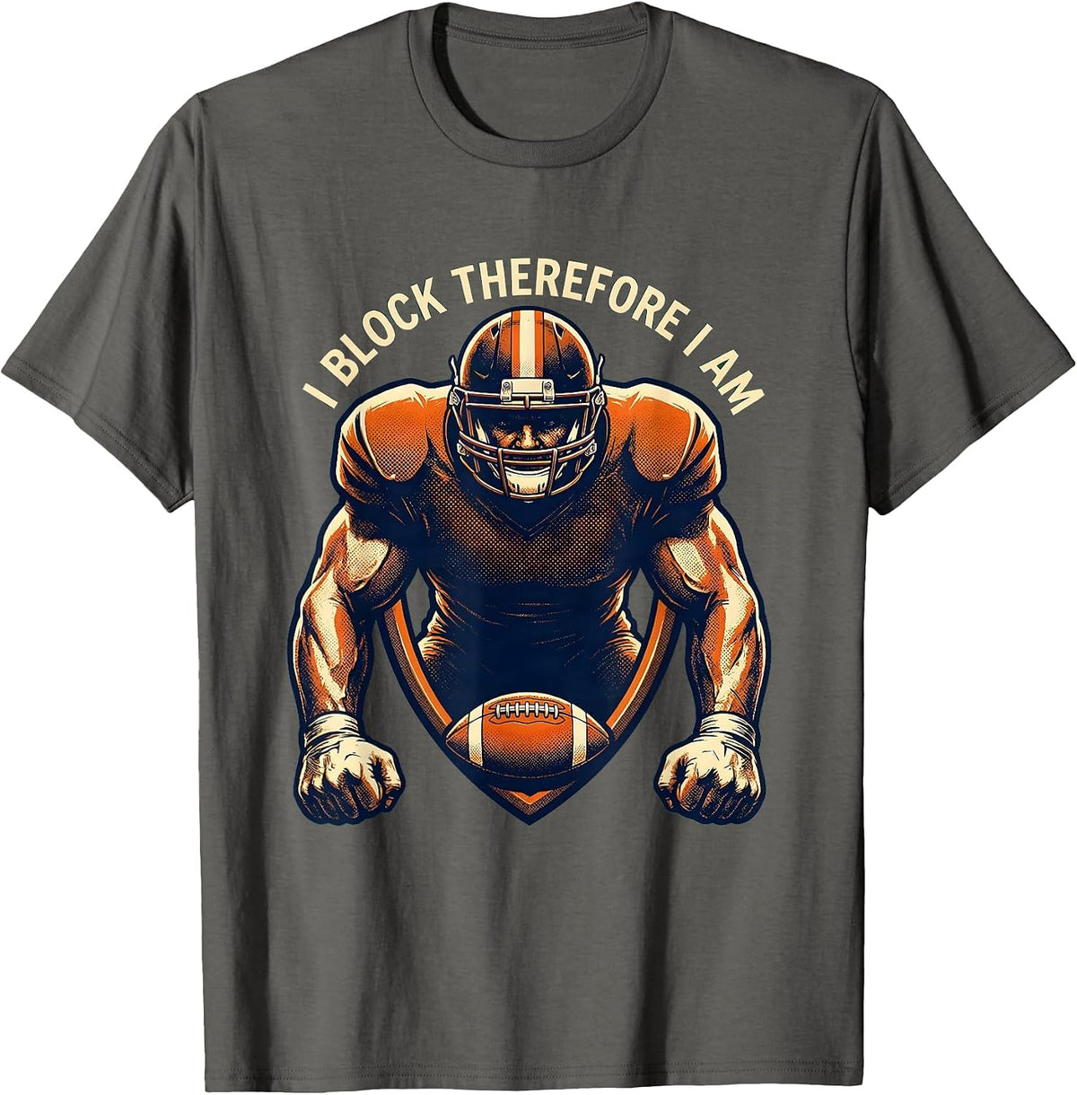 Men's I Block Therefore I Am Football Lineman Shield T-Shirt - Asphalt Grey