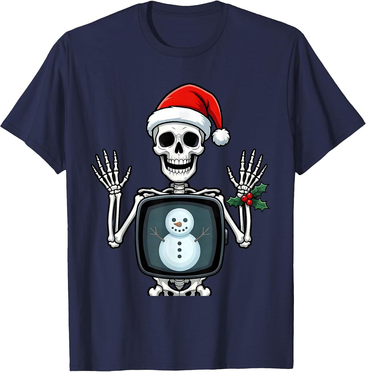 Men's Grinning Skeleton Santa Hat Radiology Tech Christmas Pun T-Shirt - Navy Blue