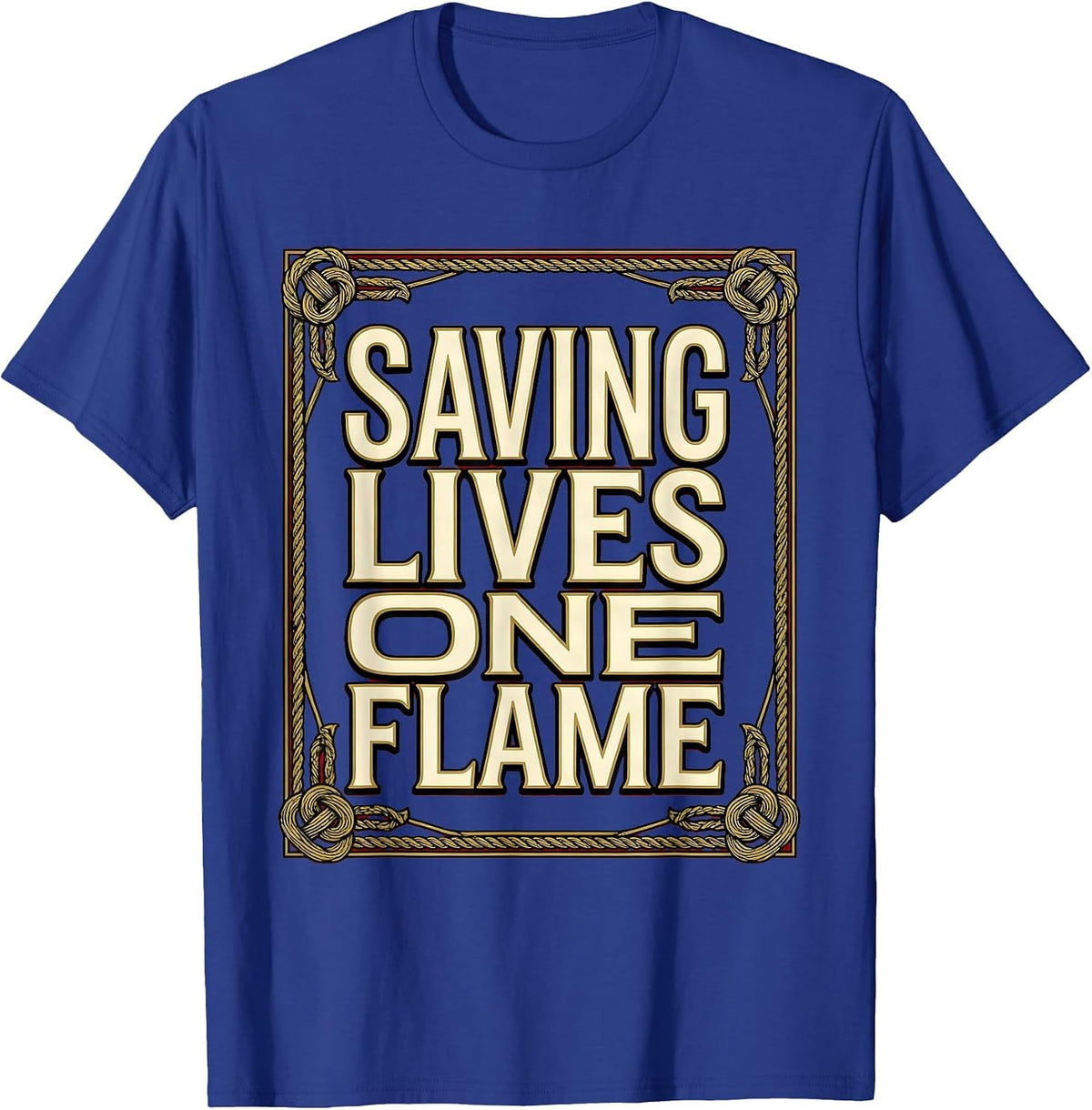 Men's Saving Lives One Flame Firefighter Design T-Shirt - Royal Blue