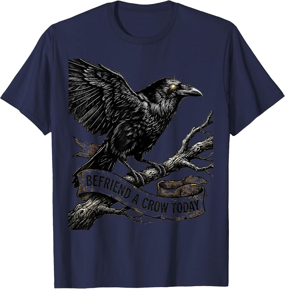 Men's Befriend A Crow Today Bird Lover Design T-Shirt - Navy Blue