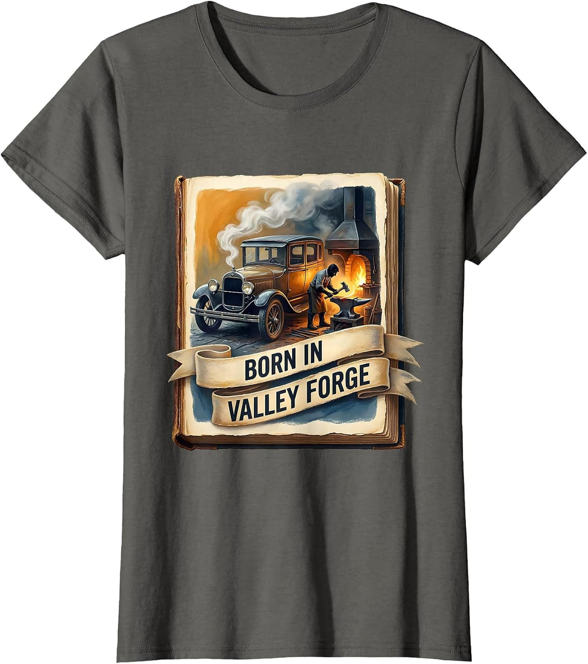 Women's Born in Valley Forge Automotive Pride Design T-Shirt - Asphalt Grey
