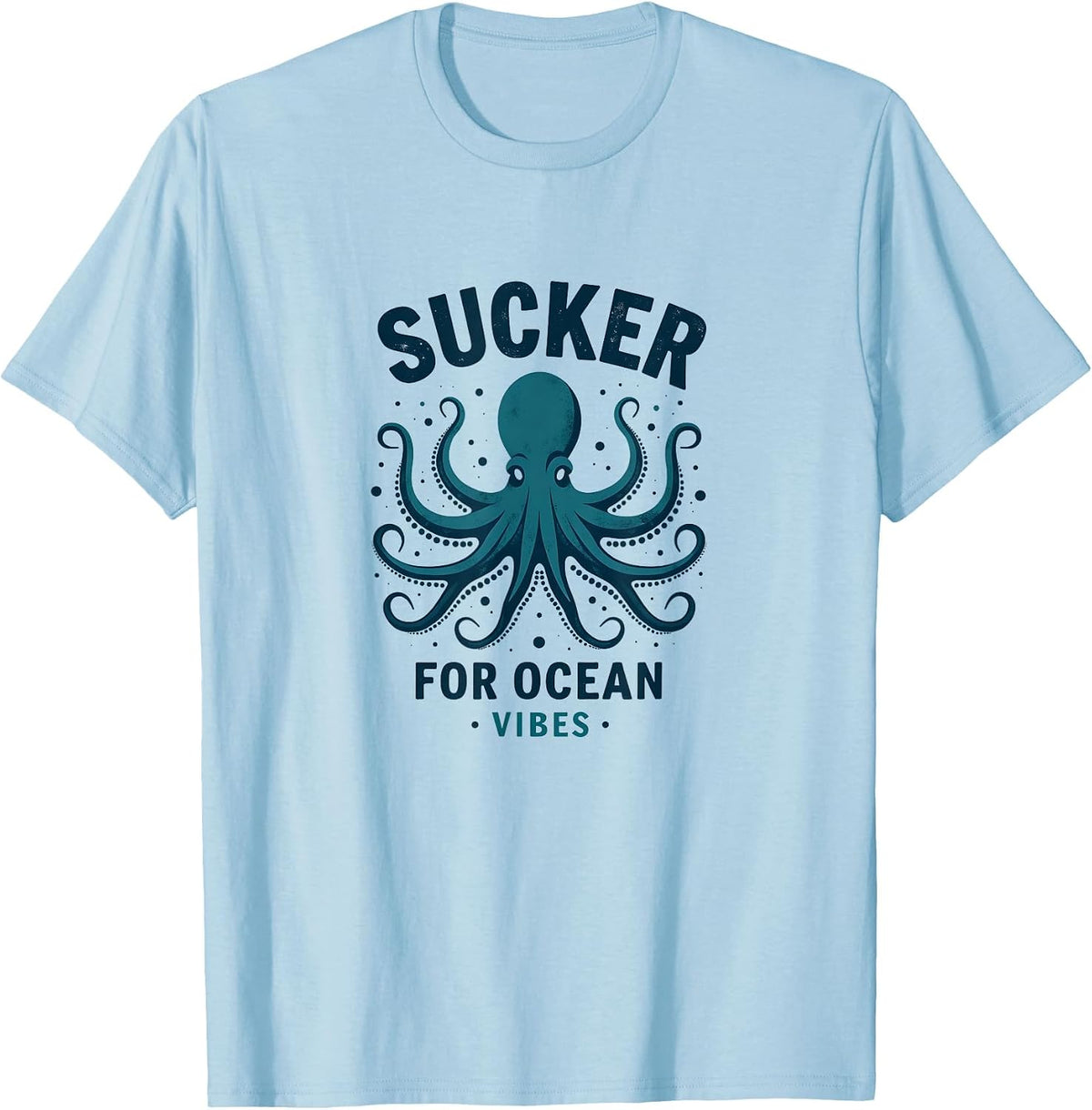 Sucker for Ocean Vibes Octopus Design T-Shirt - Baby Blue