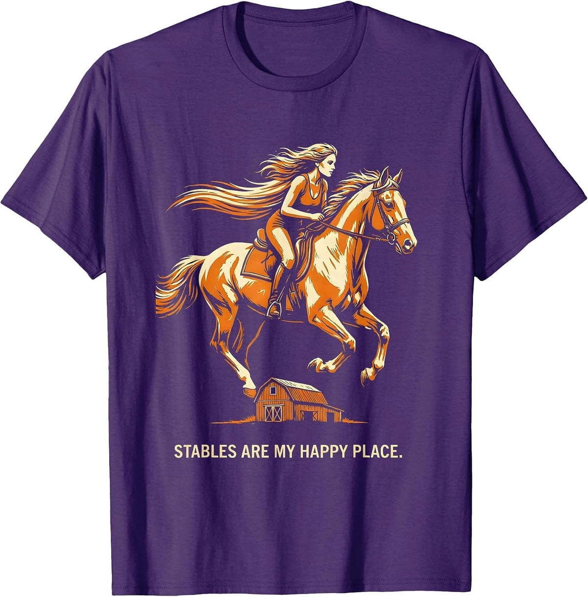 Stables Are My Happy Place Horse Lover Design T-Shirt - Purple