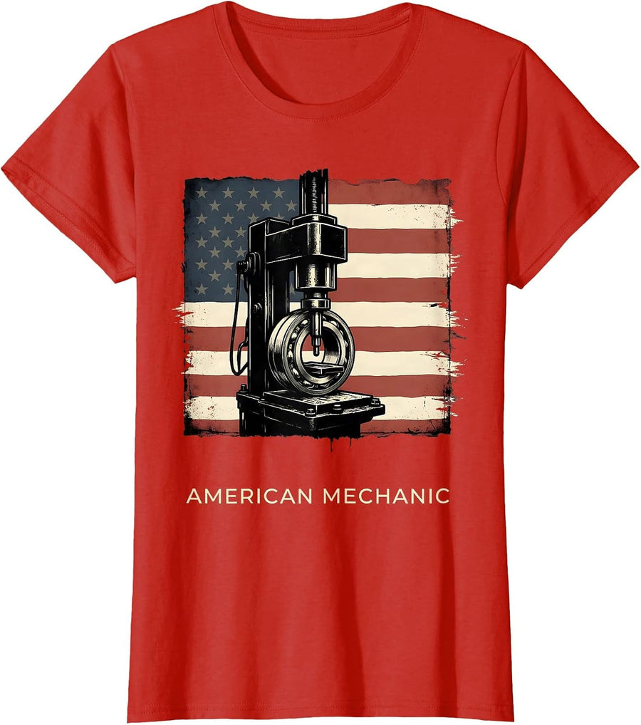 Women's American Mechanic Patriotic Flag Mechanic Gift for Tradesmen T-Shirt - Red