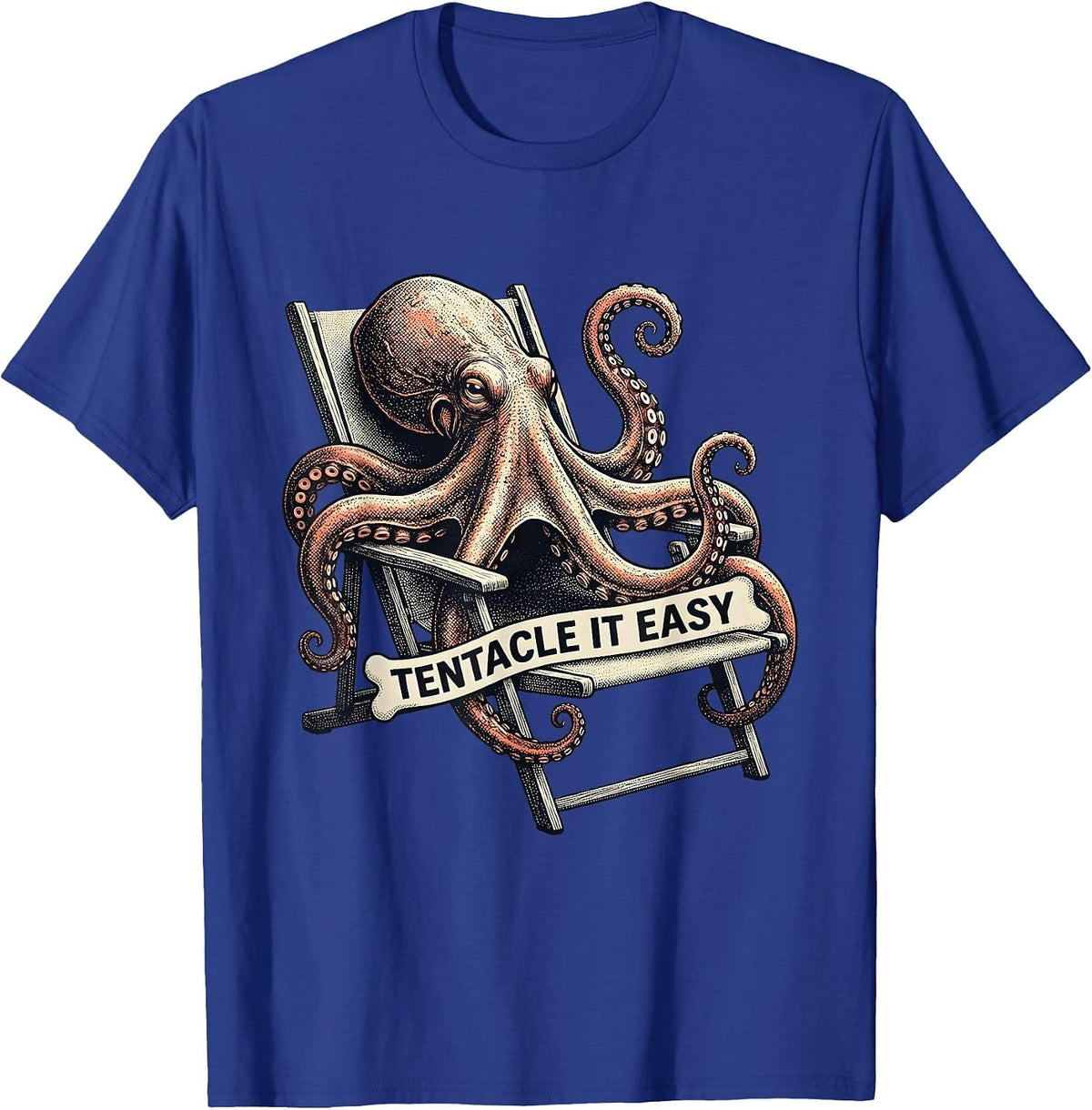Men's Tentacle It Easy Whimsical Octopus Lover Vintage Ocean T-Shirt - Royal Blue