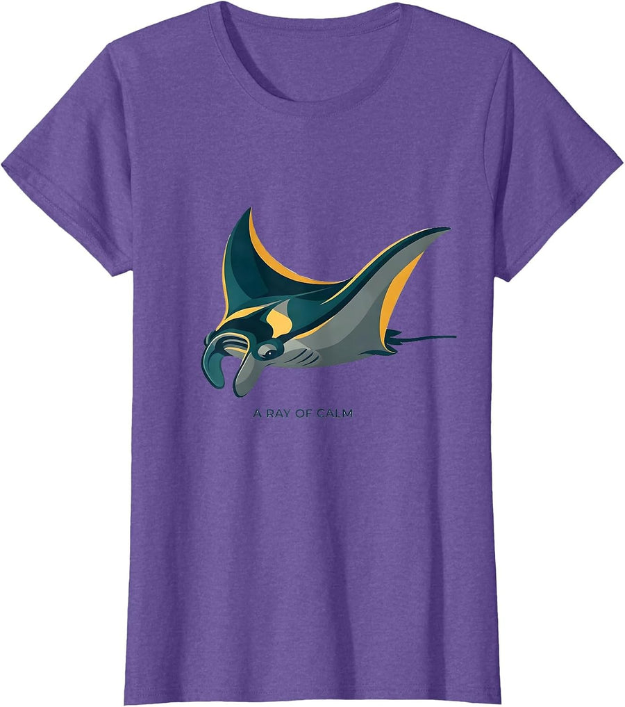 A Ray Of Calm Flat Vector Manta Ray Marine Biology Scuba T-Shirt - Purple Heather