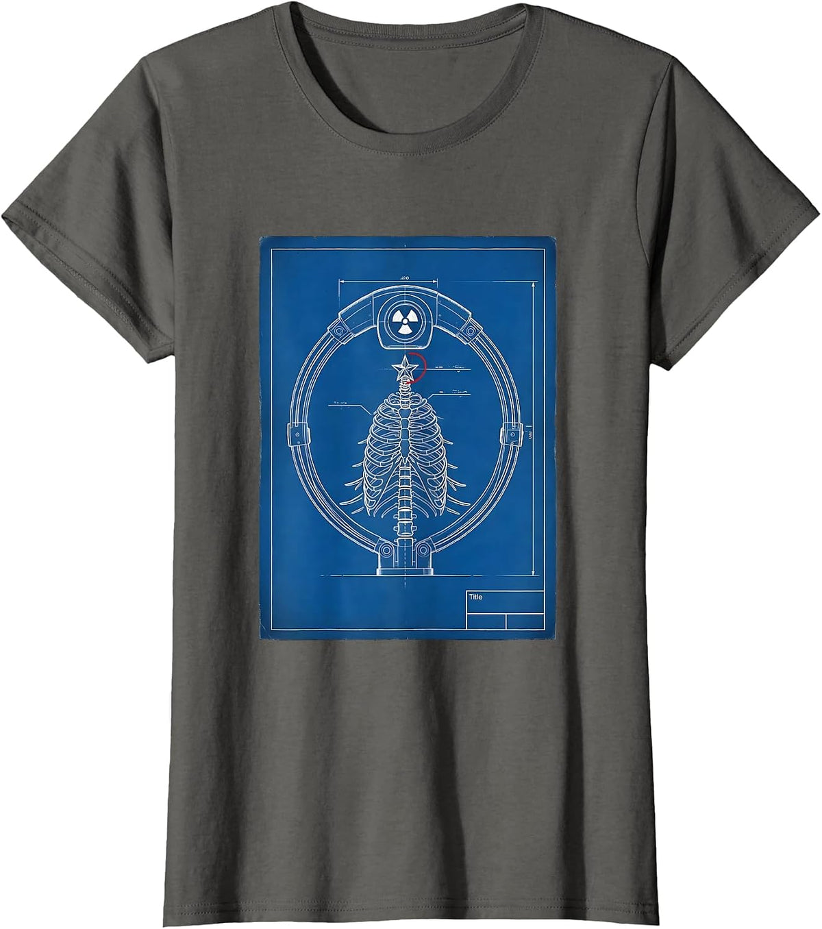 Women's CT Scanner Holiday Tree Radiology Tech Christmas Blueprint T-Shirt - Asphalt Grey