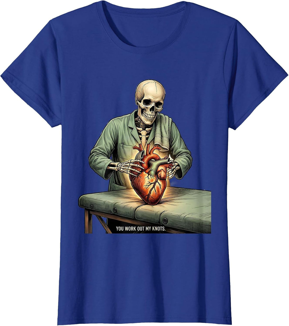 Women's Massage Squad Valentine: You Work Out My Knots Gothic T-Shirt - Royal Blue