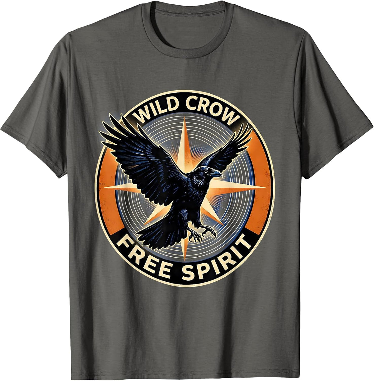 Men's Wild Crow Free Spirit Nature Lover Design T-Shirt - Asphalt Grey