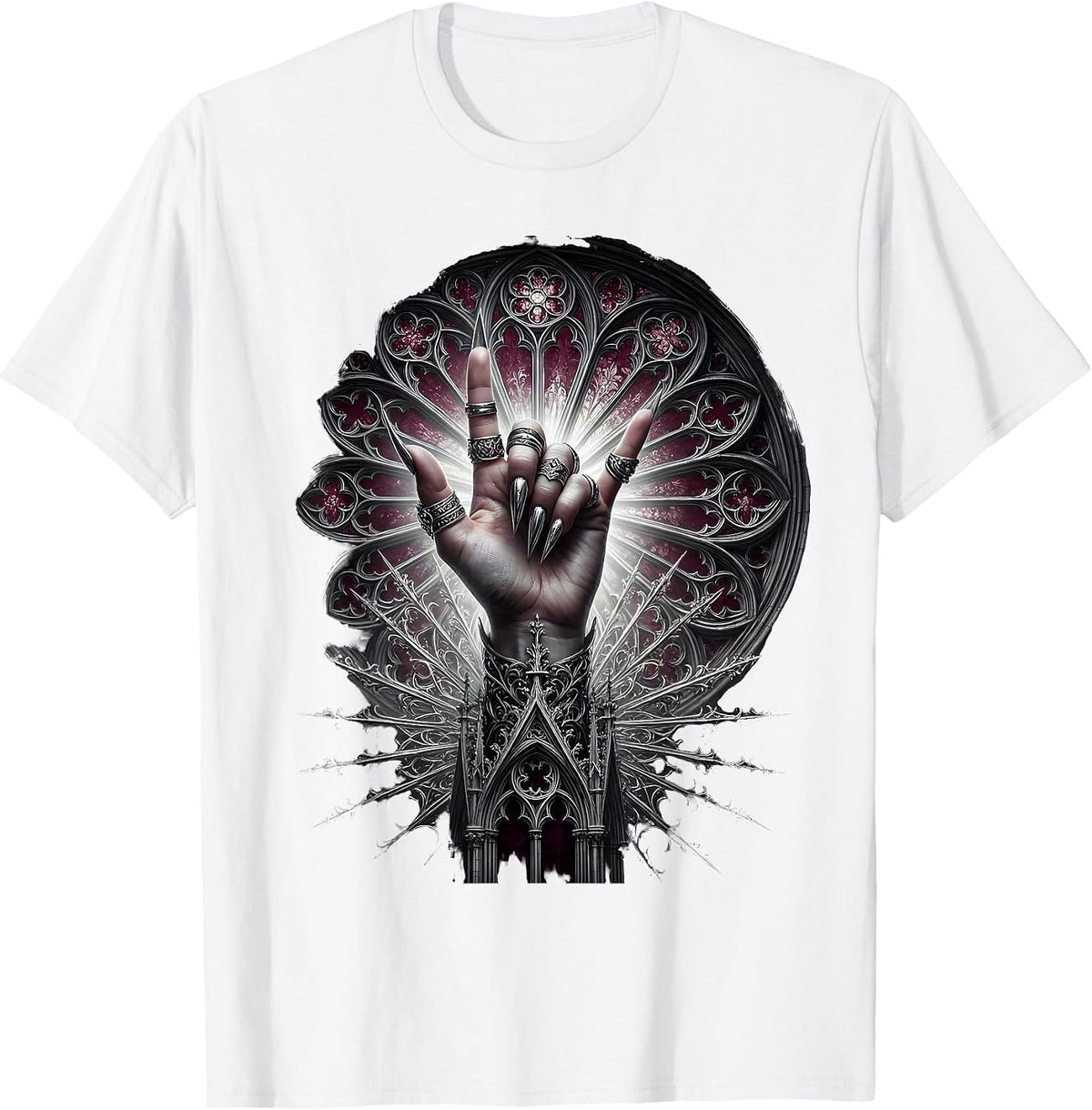 Men's Rock On Devil Horns Hand Gesture Graphic T-Shirt - White
