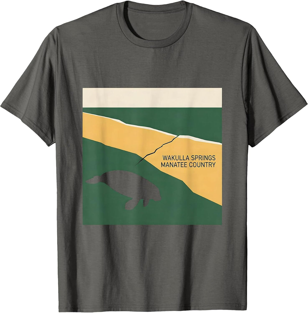 Wakulla Springs Manatee Country Geometric Florida Swamp T-Shirt - Asphalt Grey