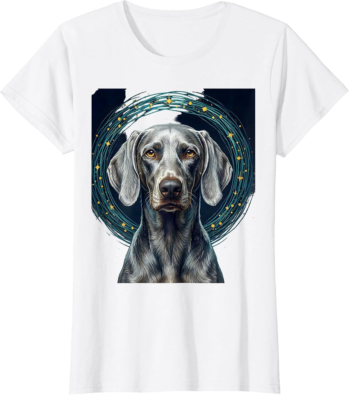 Women's Weimaraner Van Gogh Starry Night Portrait Dog Lover Art T-Shirt - White