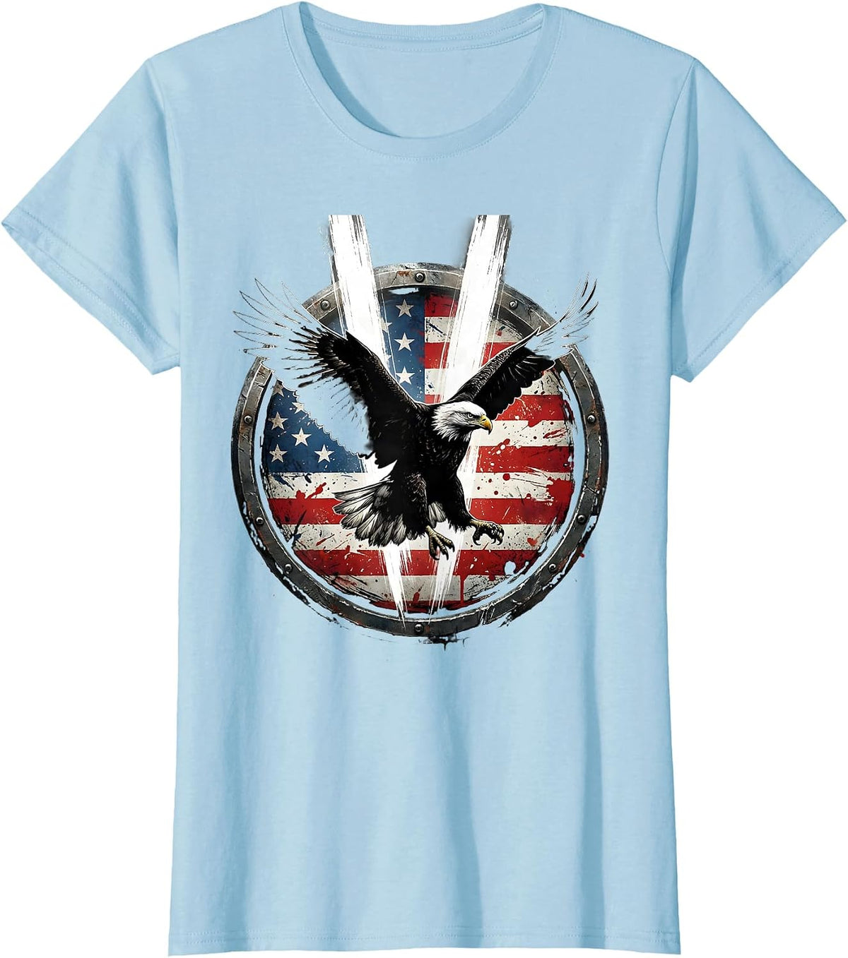 September 11 Memorial Bald Eagle Twin Beams T-Shirt - Baby Blue