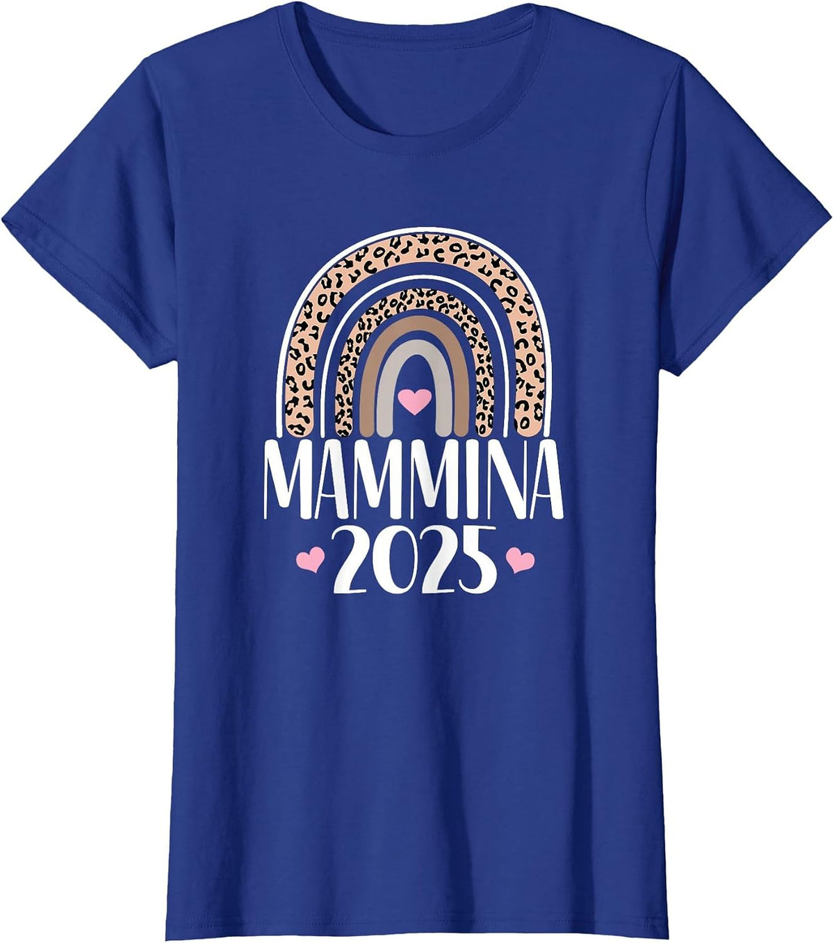 Mammina 2025 Italian Mommy Announcement Leopard Rainbow T-Shirt - Royal Blue