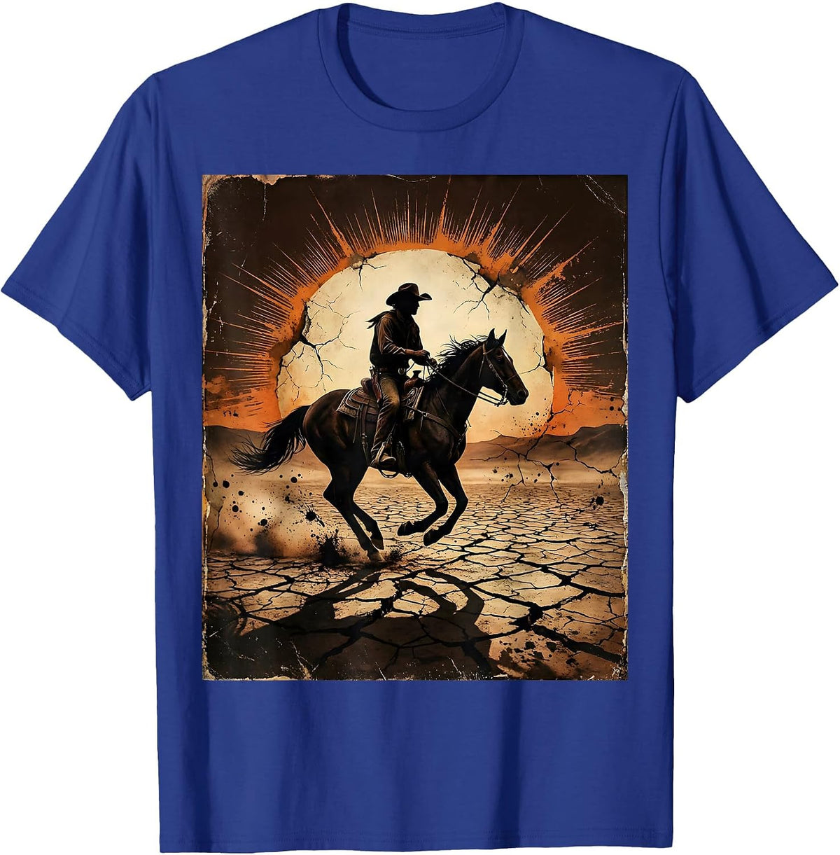 Men's Boy on Horseback Sunset Cowboy Graphic T-Shirt - Royal Blue