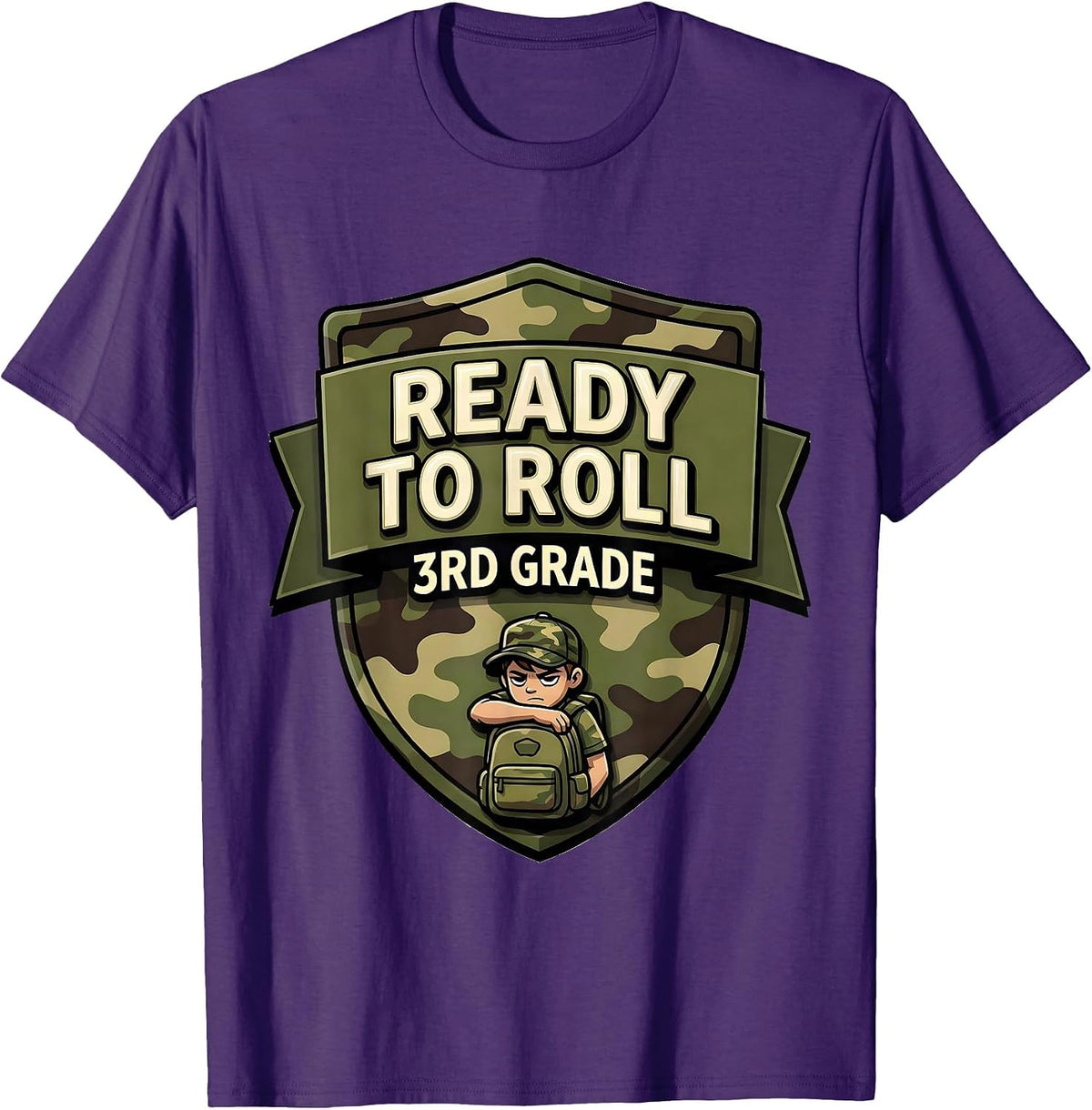Ready To Roll 3rd Grade Camo Back To School Boy Teacher T-Shirt - Purple