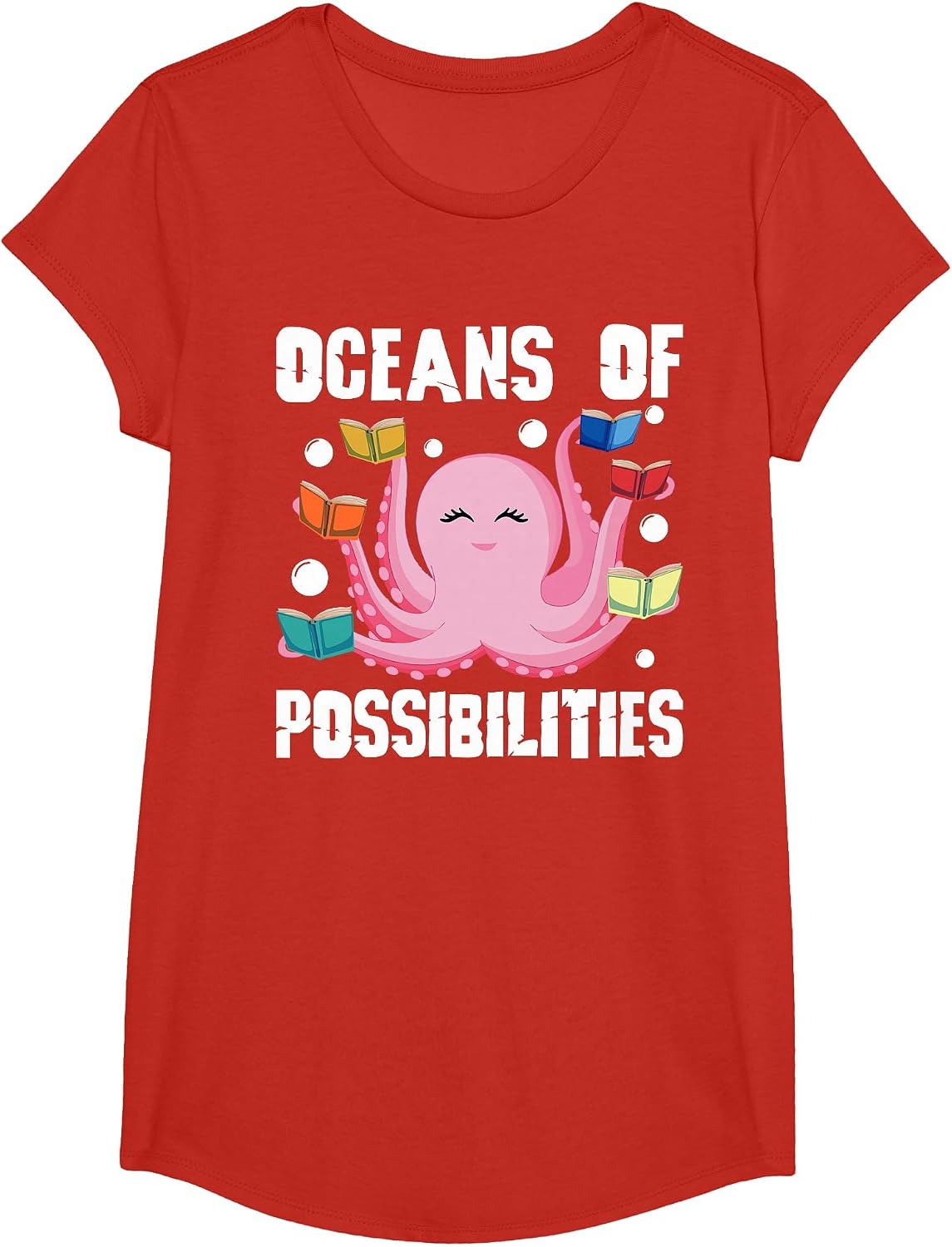Oceans of Possibilities Summer Reading Octopus T-Shirt - Girls Red