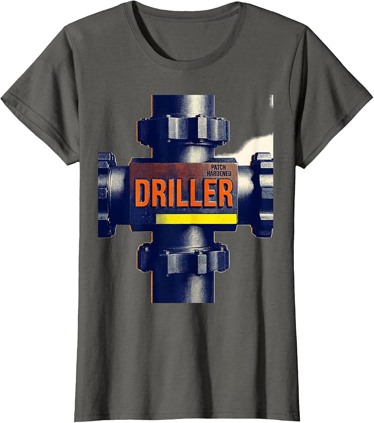 Women's Driller, Patch Hardened Oilfield Worker Rugged Occupation T-Shirt - Asphalt Grey